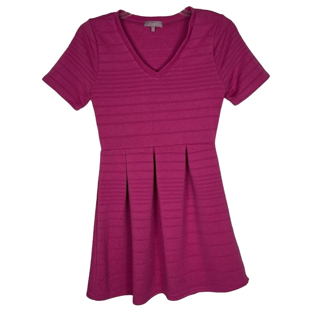 FRANCESCA'S COLLECTIONS | A-Line Midi Dress Short Sleeve Ribbed‎ Fuchsia Pink M
